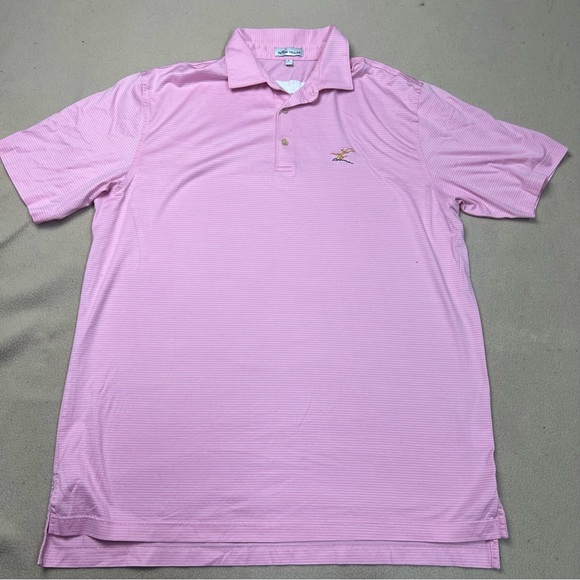 Peter Millar Other - Peter Millar Shirt Mens Large Pink White Striped Short Sleeve Golf Polo Spellout